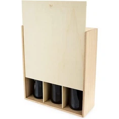 Caixa de vinho de madeira com 3 garrafas
