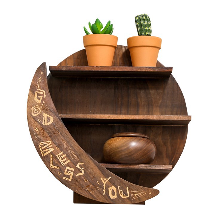 Decoração de parede com prateleira de lua flutuante de madeira